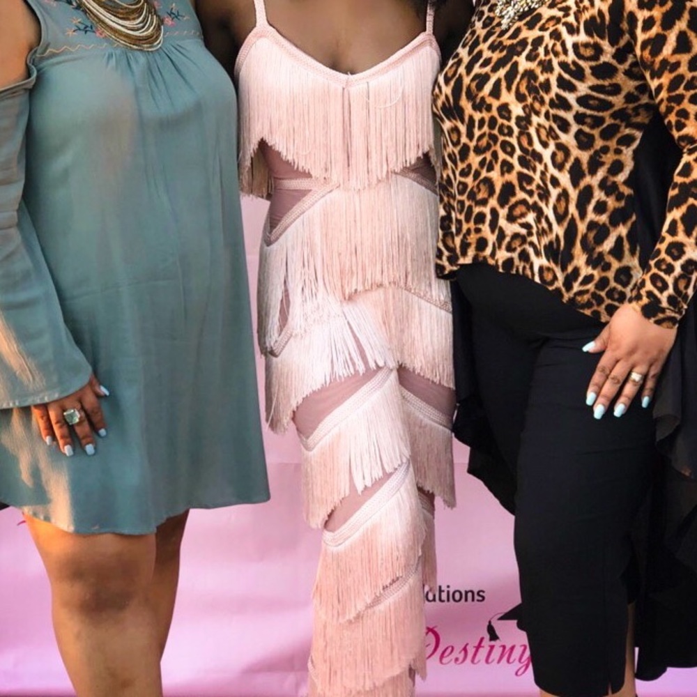 HOUSE OF CB Marcella Pink Fabulous Fringe Sheer Limited Edition Jumpsuit